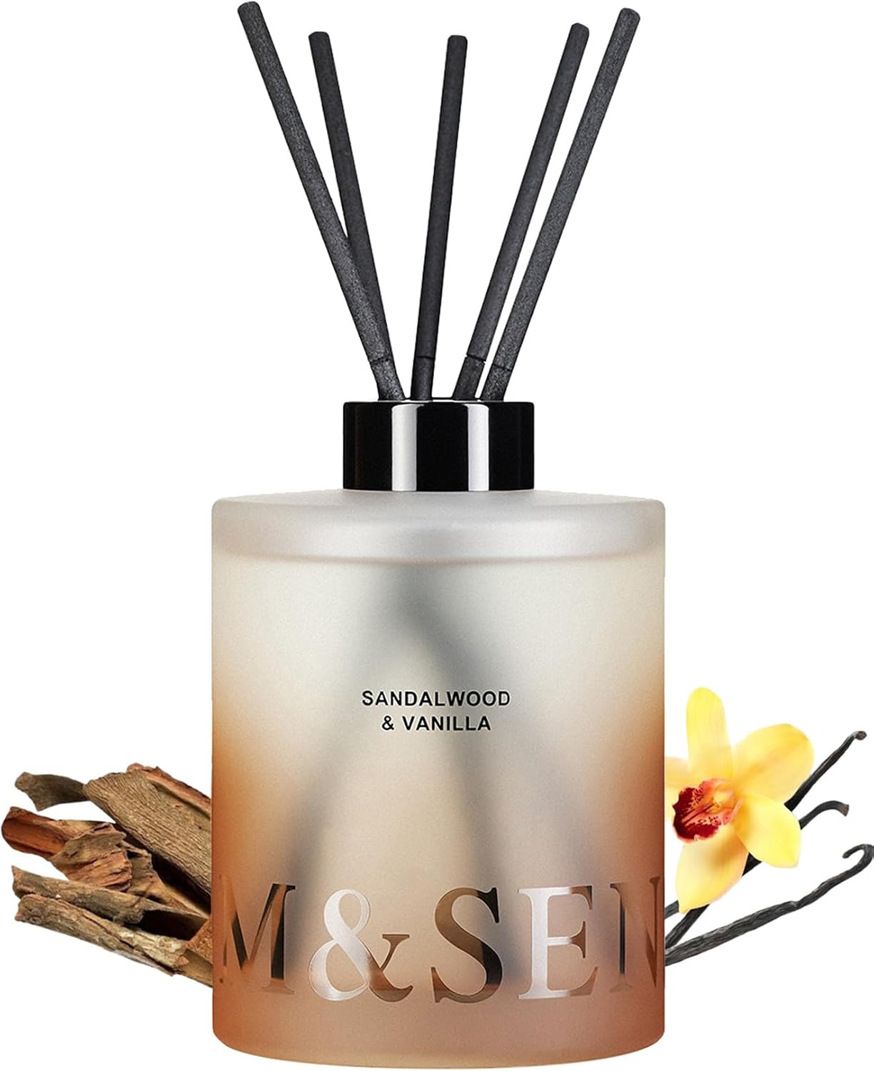 M&SENSE Sandalwood & Vanilla Reed Diffuser Set - 16.9 fl oz Long-Lasting Scent, Non-Toxic Essential Oil Diffuser for Home, Fragrance Diffuser Housewarming Gift & Bathroom Bedroom Decor | Non-Toxic Organic, Long-Lasting Fragrance, Ideal for Meditation Room, Bedroom, Gifts for Women