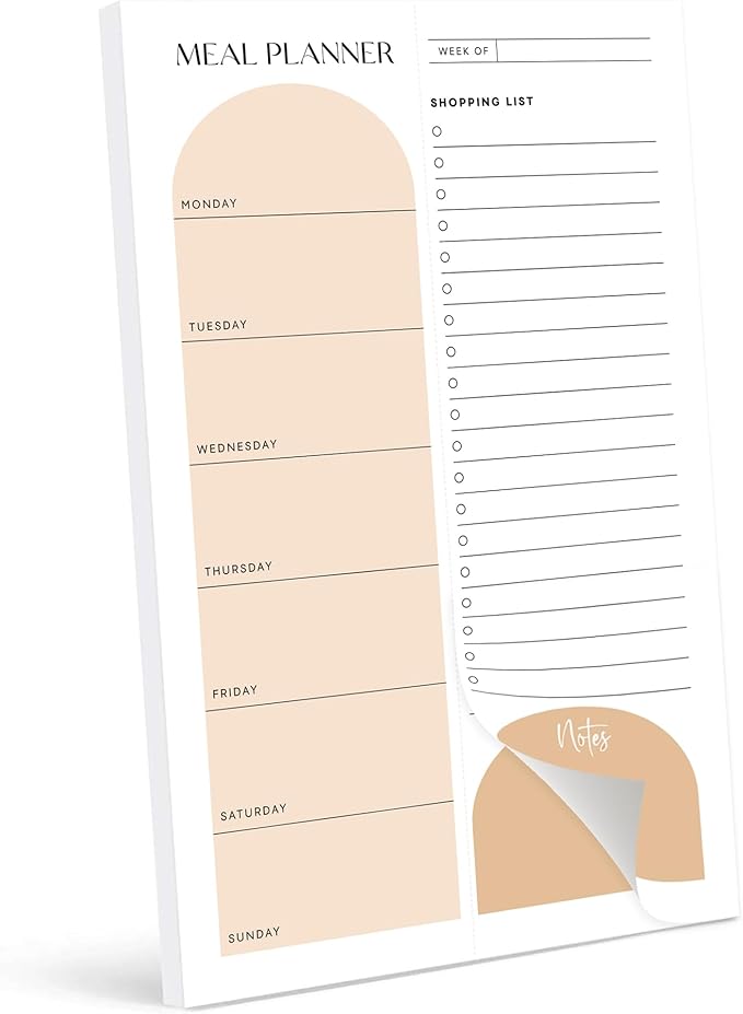 Meal Planning Made Easy Magnetic 6x9 Inch Weekly Meal Planner Notebook, 52 Sheets, Tear-Off Perforated Shopping List - Stick & Plan