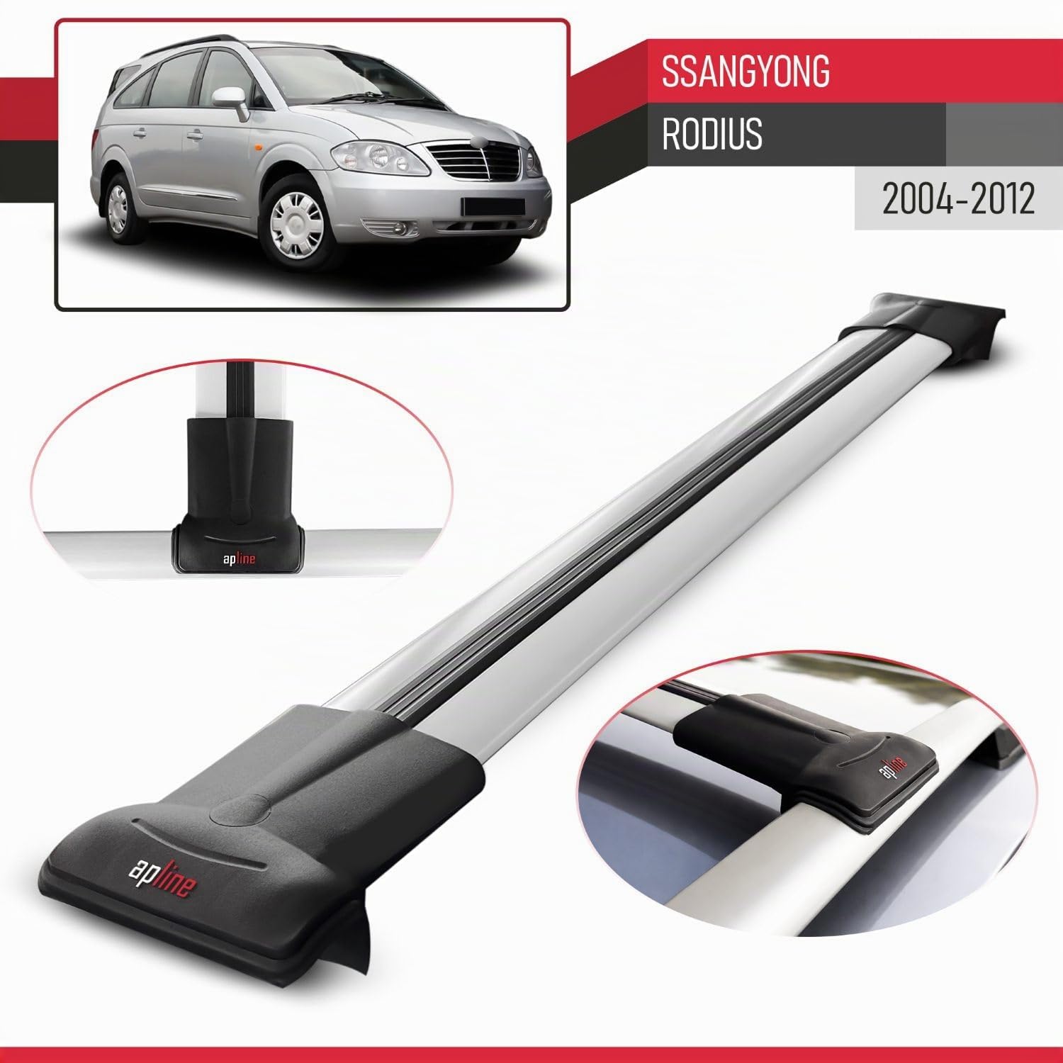 Compatible con SsangYong Rodius 2004-2012 Modelo Fly Barra de Techo Auto Portaequipajes Barras Transversales Gris Aluminio 2 Barras
