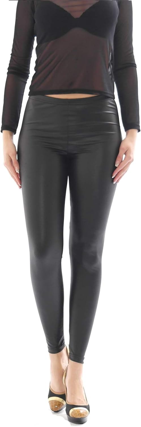 Zeralda Damen Thermo Leggings High Waist - Lack Leder Optik Wet Look
