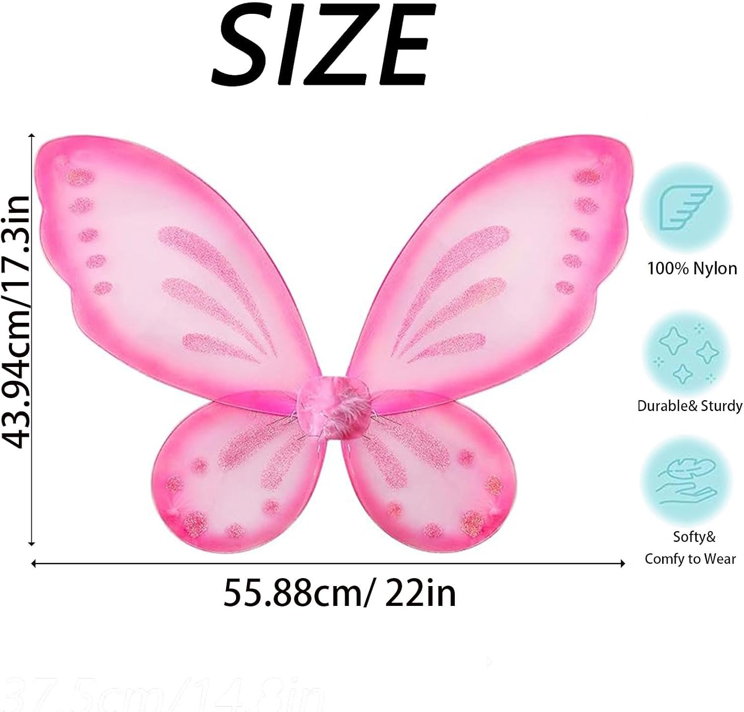 Dushi Fairy Wings Custume Princess Wings Glitter Dress Up Pretend Play Accessory for Halloween &Birthday Party (22."4W x 18.5" L) Pink