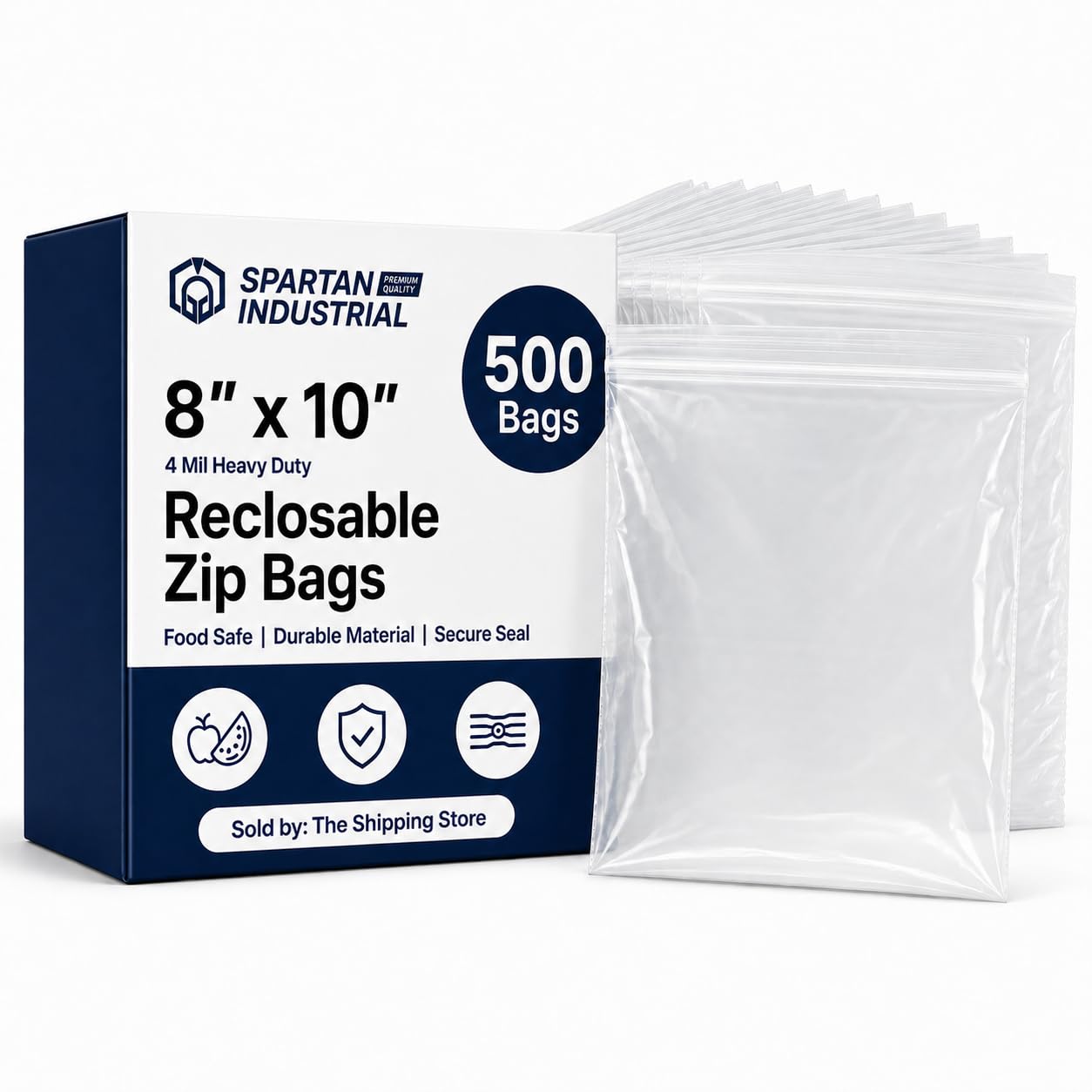 Spartan Industrial - Bolsas de polietileno de plástico con cremallera resellable de 8 x 10 pulgadas (500 unidades) de grosor de 4 mil de grosor con cierre de cierre resellable, resistentes y duraderas