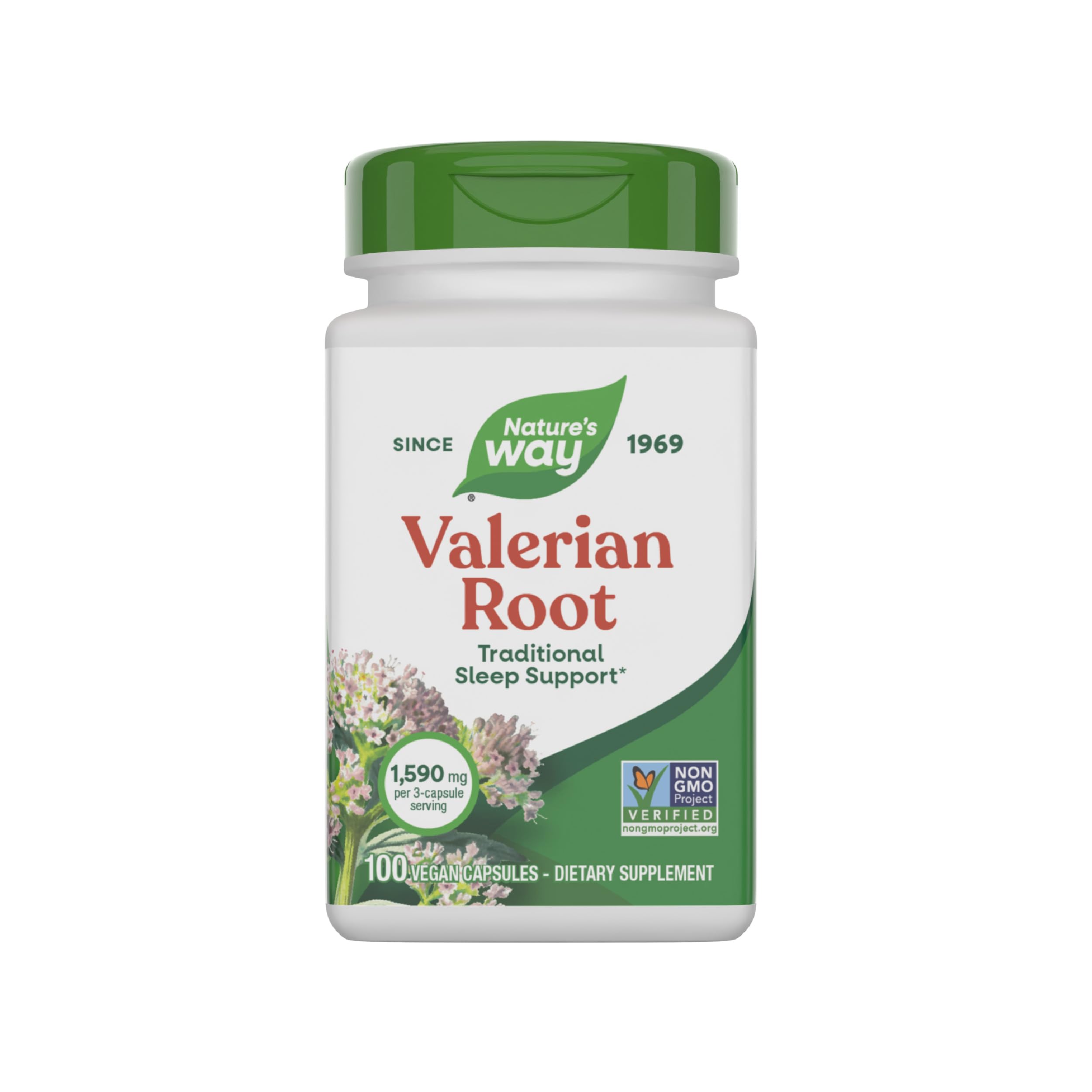 Nature's Way Valerian Root, Traditional Sleep Support*, Non-GMO Project Verified, Gluten Free, Vegan, 100 Capsules (Packaging May Vary)