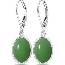 Natural Simple Oval Stone Drop Earrings,Retro Thick Silver Plated Real Genuine Crystal Quartz Gemstone Dangle Earrings for Women Her