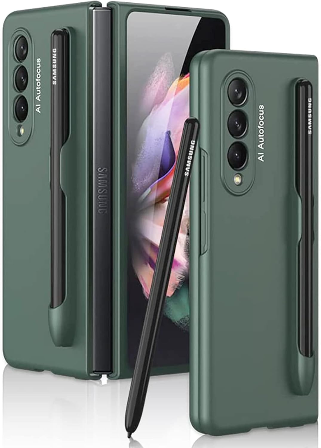 Miimall Funda para Samsung Galaxy Z Fold 3, Estuche de Ultrathin PC con Ranura para S Pen Anticaída Anti-arañazo Carcasa Protectora para Samsung Galaxy Z Fold 3-Verde