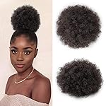 Yinmei Baibian Kinky Curly Ponytail Hair Afro Puff Drawstring Ponytails Synthetic Hair Bun Extensions Hairpieces Updo Hair With Two Clips for Women Girls(Nature Black)