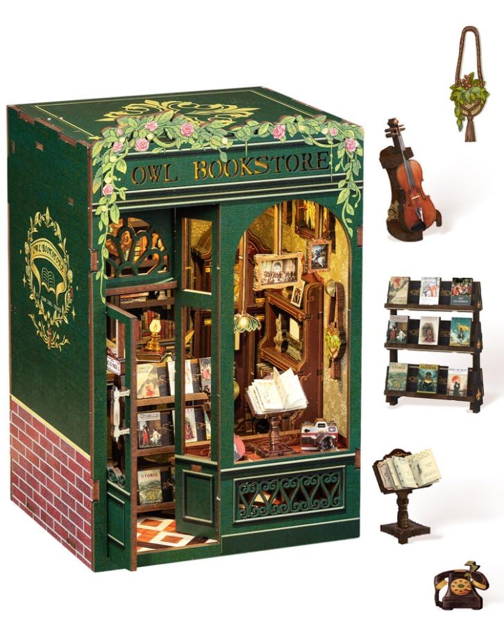CUTEBEE Book Nook Kit, DIY Miniature House Kits for Adult and Teens, Dollhouse Mini Booknook House Bookshelf Decor, DIY Craft Gifts for Family and Friends?Owl Bookstore?