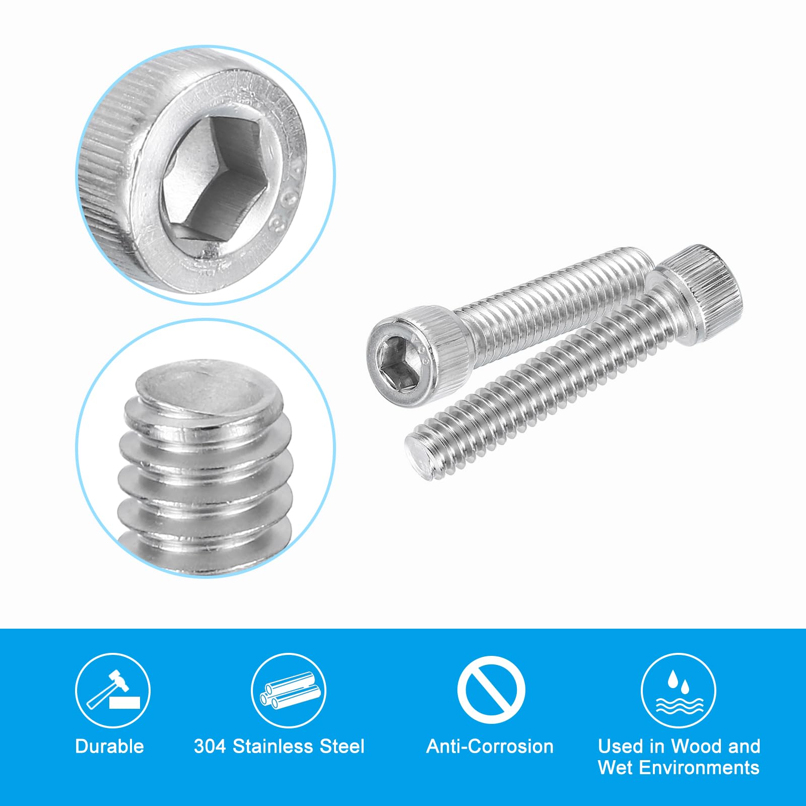 PATIKIL 1/4-20 x 1-1/4" Hex Socket Cap Head Screw Bolt, 20Pcs 304 Stainless Steel 18-8 - Image 4