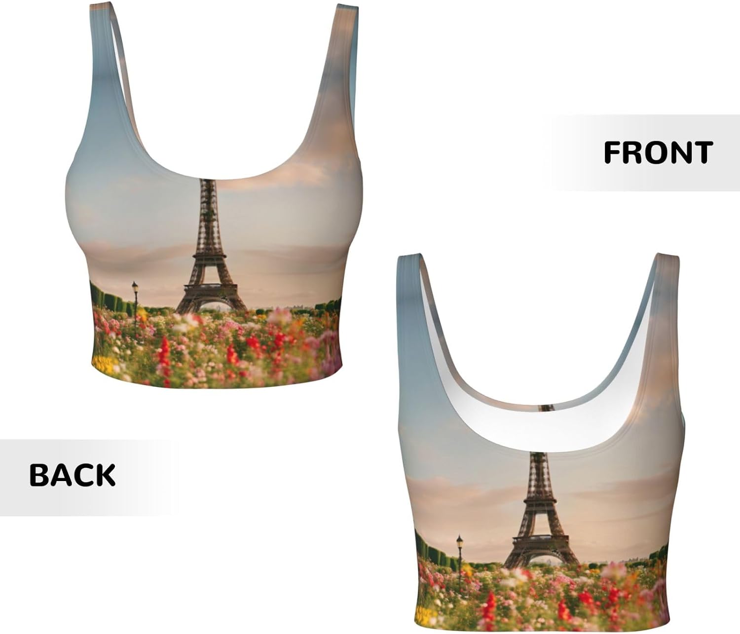 Beautiful Eiffel Tower Paris Print High Impact Sports Bras,Longline Sports Bra,Perfect for Yoga,Running and Gym Workouts