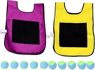 STOBOK Dodgeball Game Set with Dodgeball Balls Props Sticky Ball Kids Dodgeball Tag Sticky Vests for Kids Indoor & Outdoor Activities(Purple, Yellow Vest & 10 Pcs Sponge Ball, Random Ball Color)