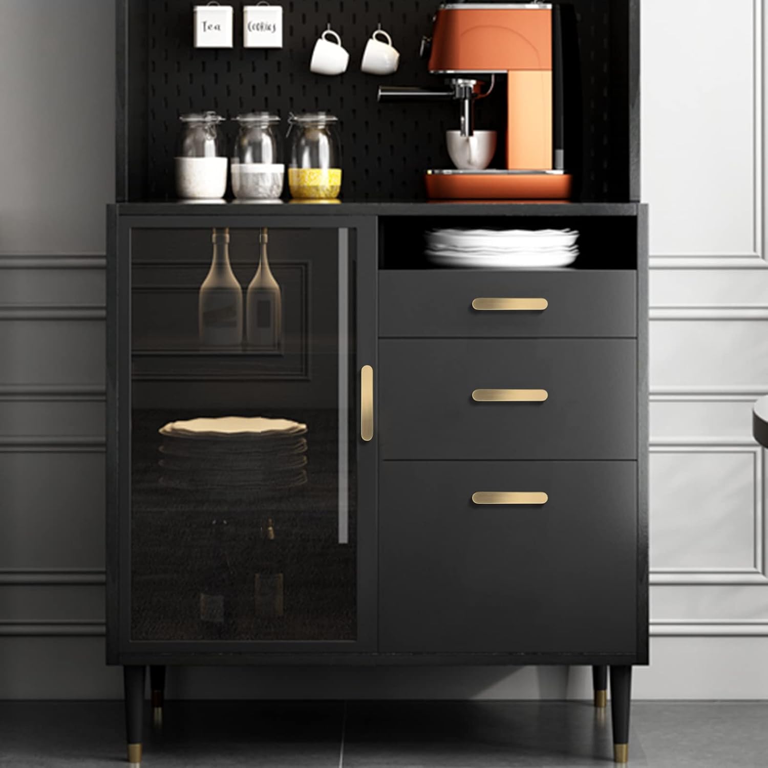 WEAVERBIRD 4 Pack Brushed Brass Cabinet Handles Drawer Pulls Furniture Cabinet Hardware Cupboard Closet Gold Handles Pulls, 3-3/4 inch (96mm) Hole Distance