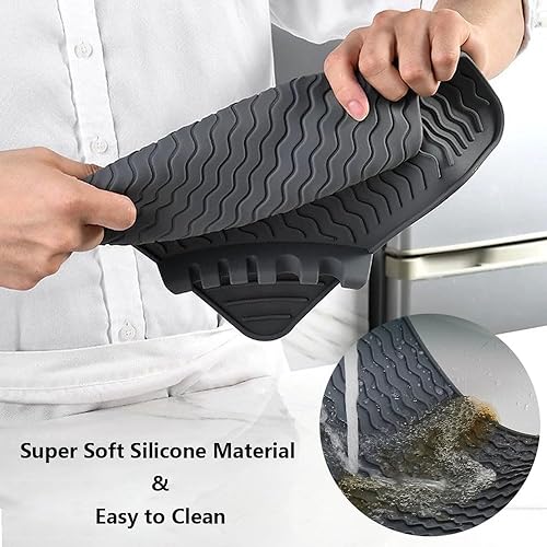 Miniatura 4 de Alfombrillas de silicona para secar platos con soporte para utensilios, tapete de secado de platos resistente al calor para encimera de cocina,