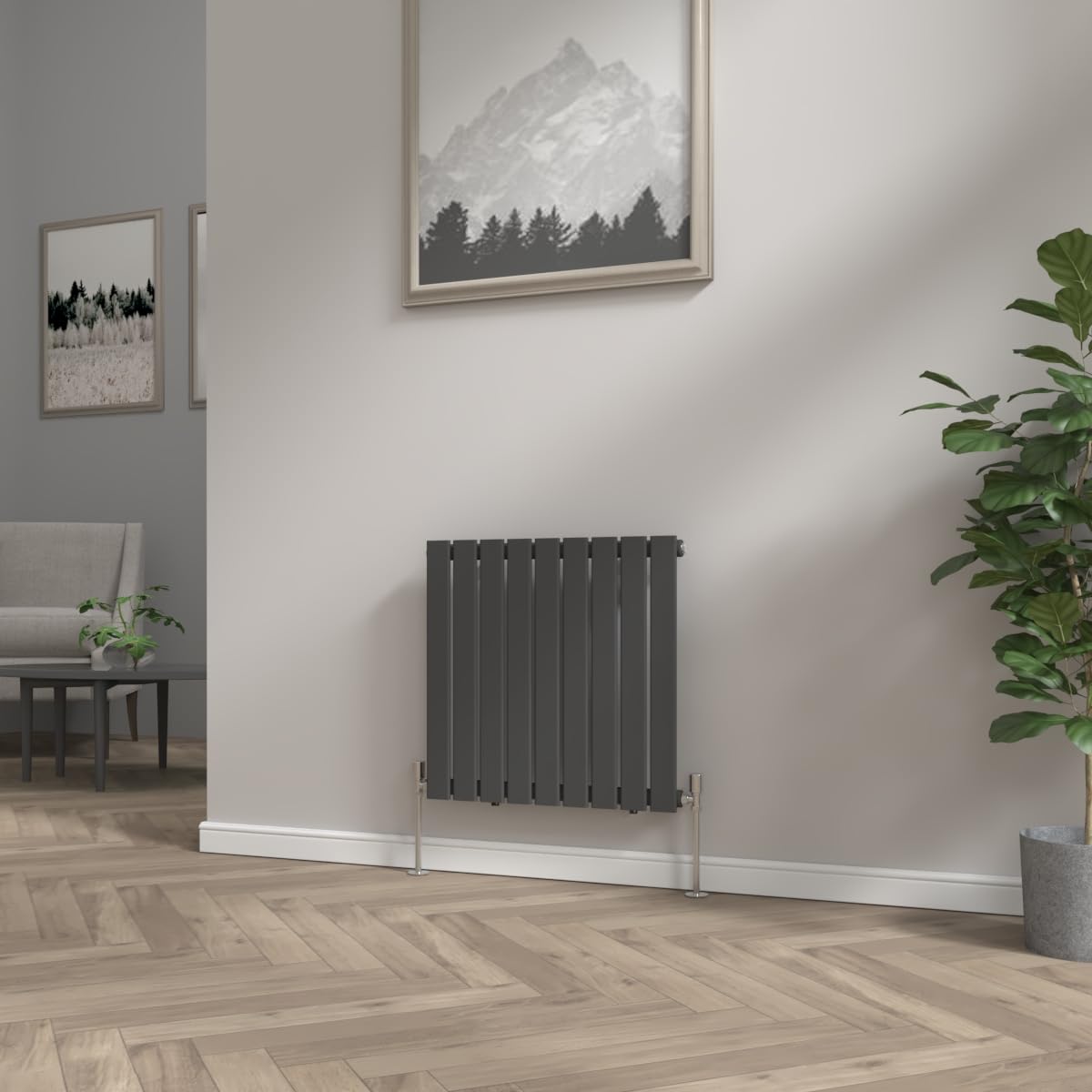 Nrg Black 600X612mm Column Designer Radiator Horizontal Single Flat Panel