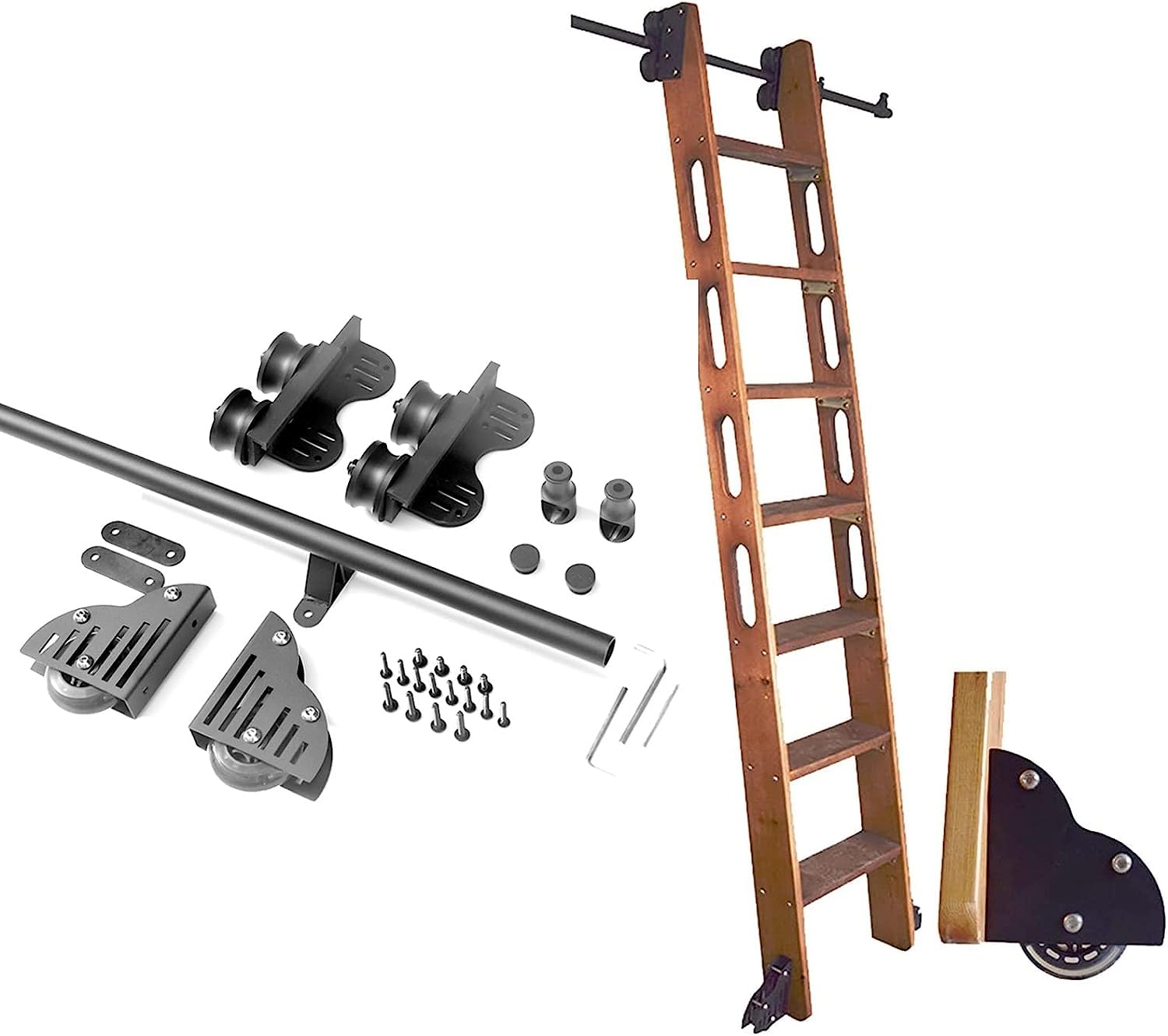 Rail d'Échelle Mobile pour Grenier et Bibliothèque | Kit Roulant Rétractable 400cm