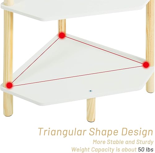 Miniatura 7 de LITA Mesa auxiliar de madera moderna, soporte de 4 capas para plantas con almacenamiento de revistas para dormitorio, sala de estar (blanco, 4