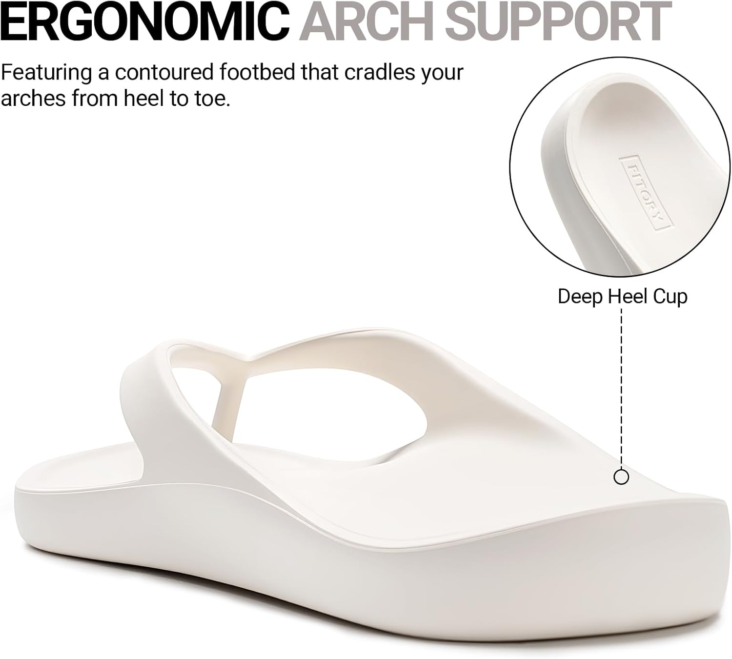 FITORY EVA Flip Flops for Women and Men with Arch Support, Unisex Slip on Summer Thong Sandals, Lightweight and Comfortable Shoes for Beach, Shower, Pool and Casual Walking Size 6-15 - Image 2