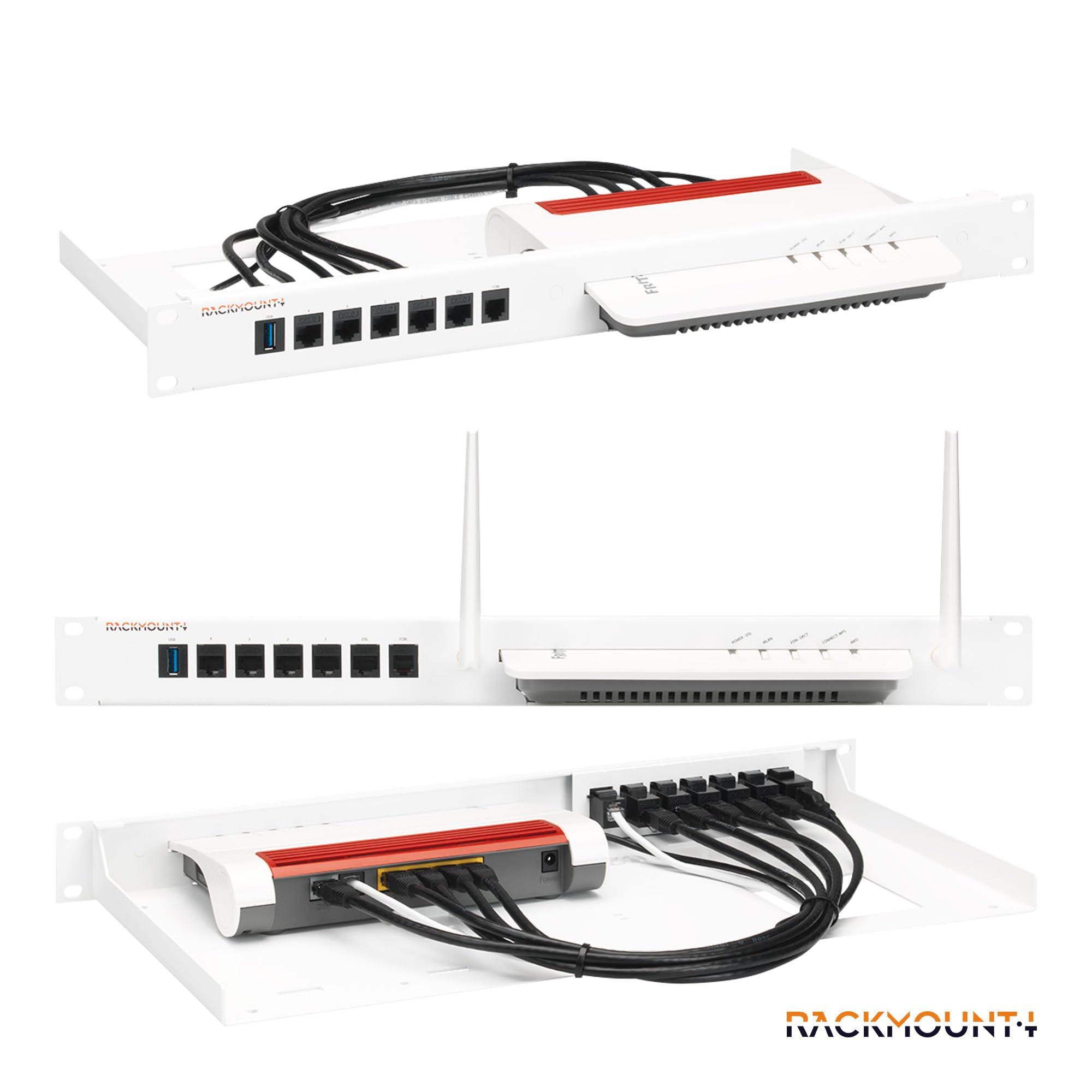 Rackmount.IT RM FB T2 Rack Zubehör Montageschelle für AVM Fritz!Box 5530, 6850 LTE, 7530, Stahl, Schwarz