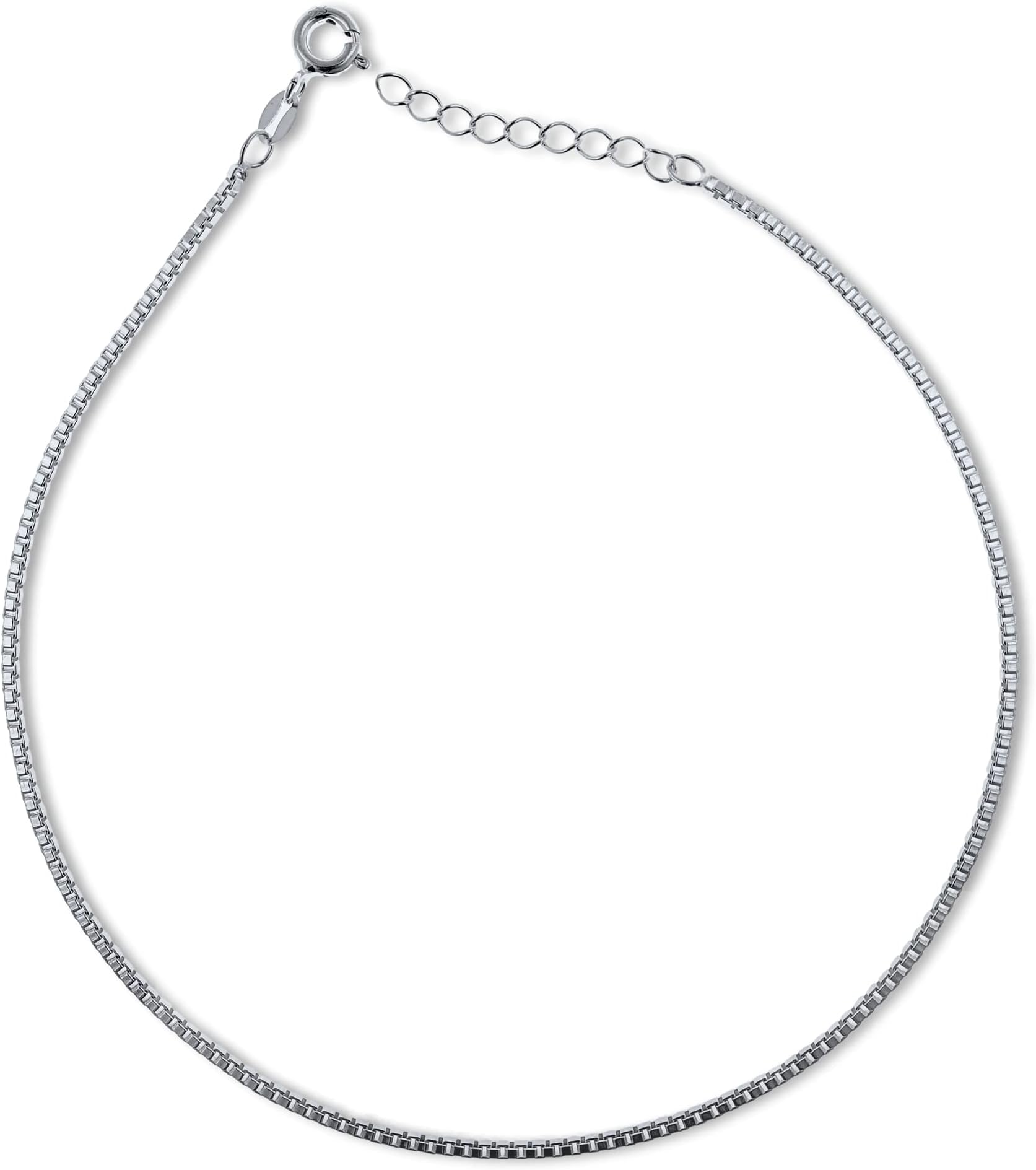 Venetian Box/Twisted Box/Square Link Sterling Silver Anklet/Ankle Bracelet/Ankle Chain - 925 Sterling Silver - Adjustable Large Length 9.5" 10.5" Inch / Extra Large Length 11.5" 12.5" 13.5" Inch - Anklets for Women