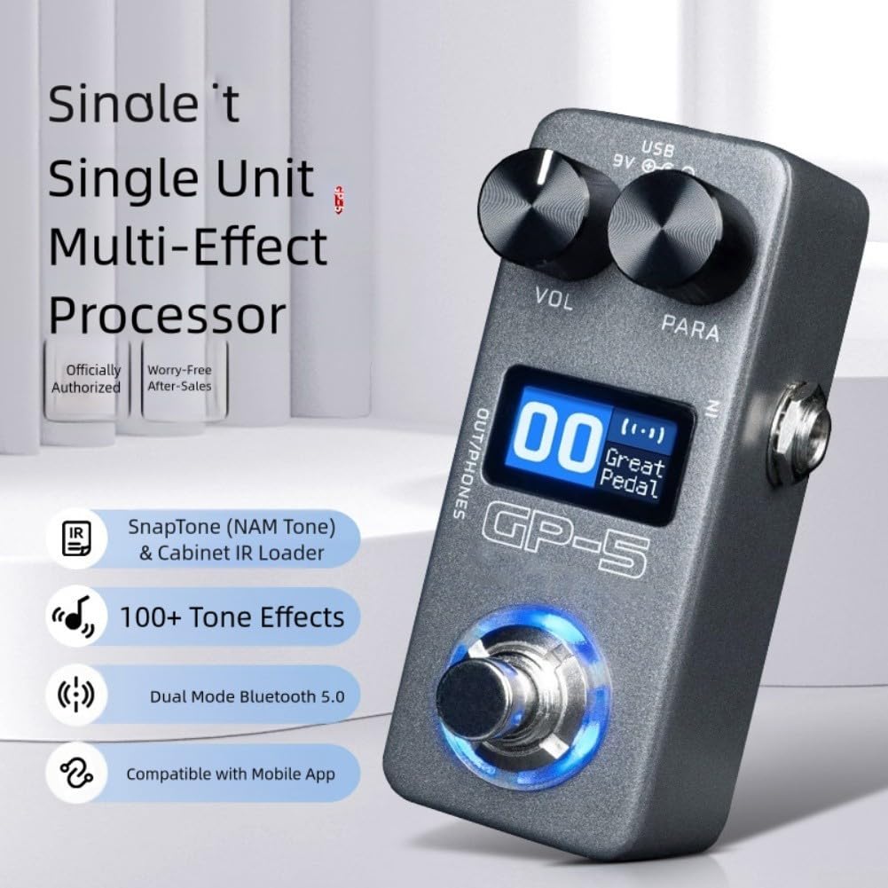 Processore Multieffetti per Chitarra Elettrica con Drum Machine, Scheda Audio Compatta ABS, Più di 100 Suoni, Trasmissione Audio Wireless, Alimentazione DC/USB, Grigio