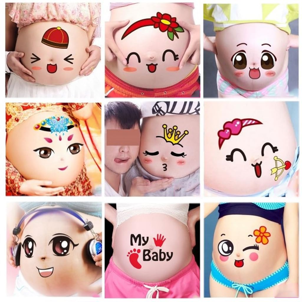 Photo Booth Props for Expectant Mothers Pregnancy Facial Expressions Sticker Pregnant Women Baring Belly Bump Paster Unborn Baby