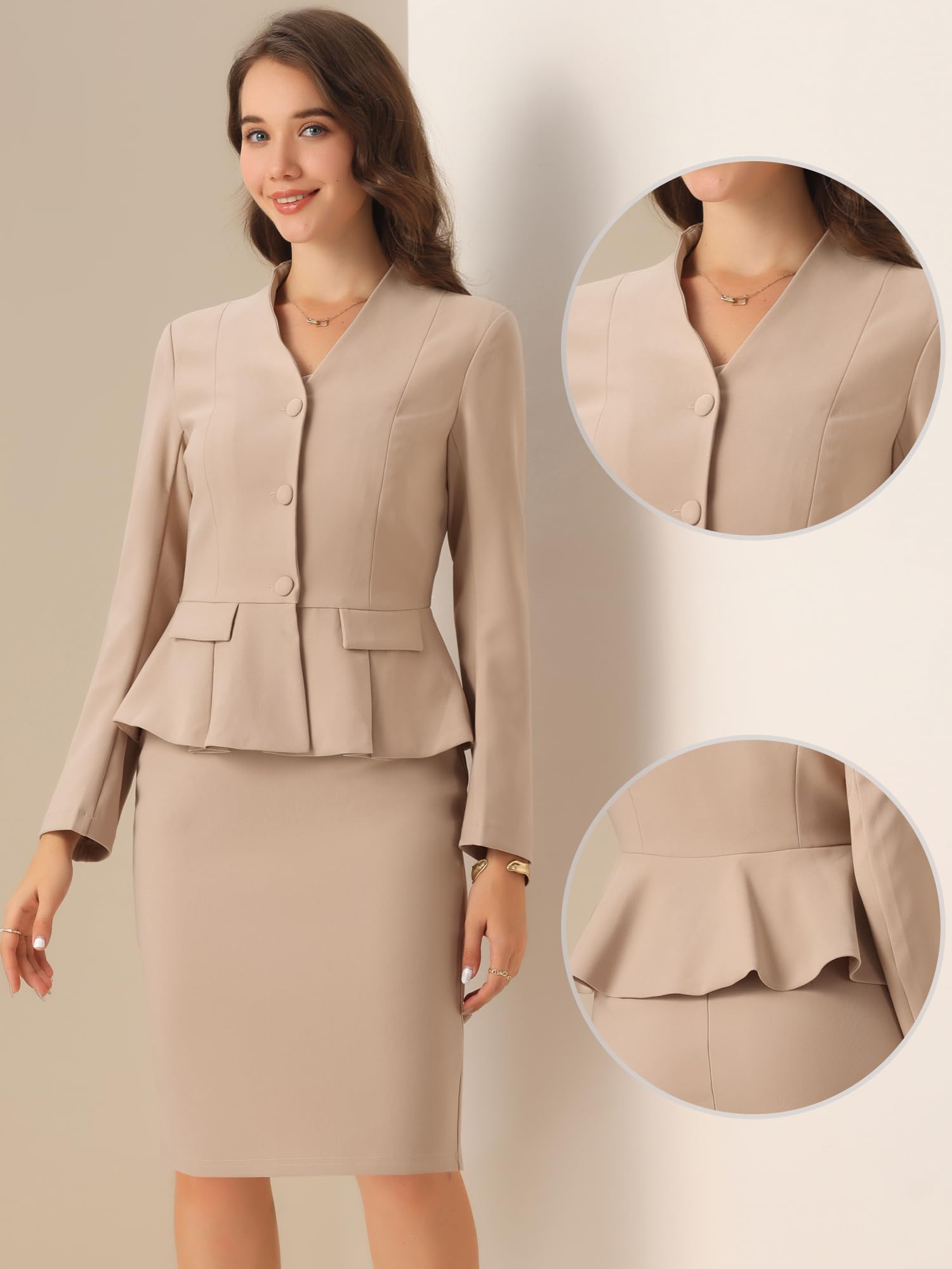 Allegra K Femme Ensemble Jupe Tailleur 2 Pièces Bureau Formel