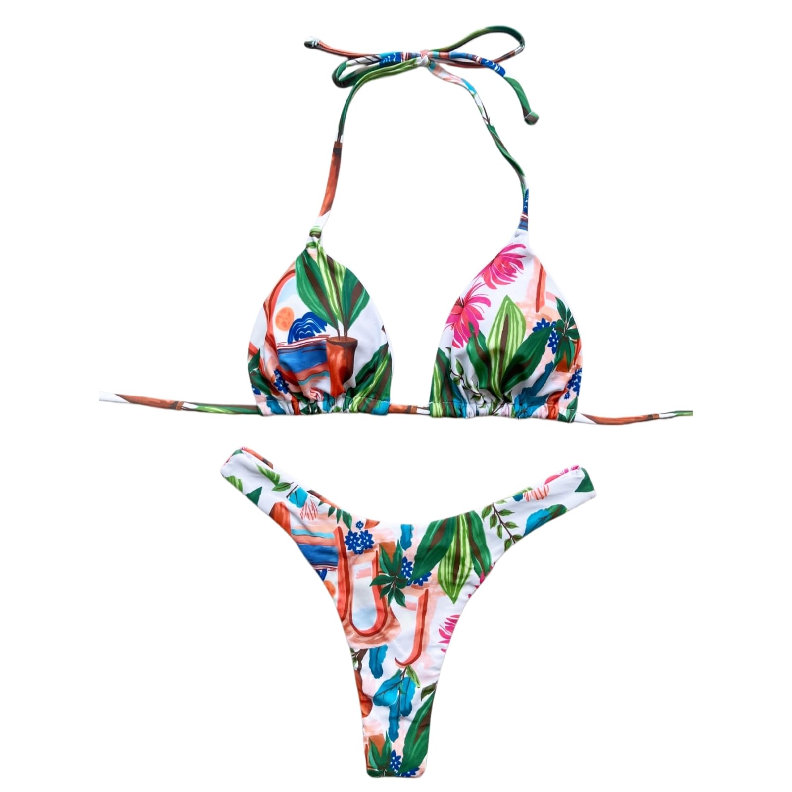 Set Bikini Donna Donne Tropicale Paesaggio Floreale Due Pezzi Regolabile Cravatta Triangolo Alto Taglio Capriccioso Costume da Bagno per La Spiaggia PisChina