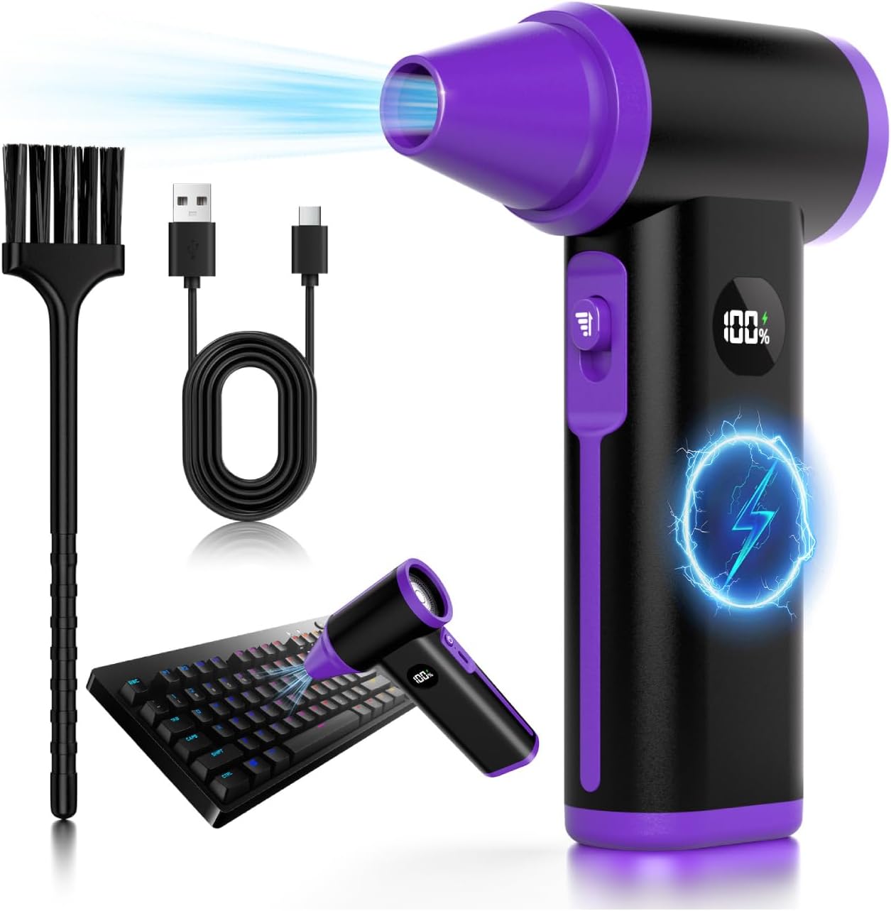 WINWEND Compressed Air Duster: 130000RPM & 8-Gear Adjustable Rechargeable Electric Air Duster - Mini Cordless Air Blower for Cars, PC, Keyboard, Home, Outdoor Cleanings - Replaces Compressed Air Cans