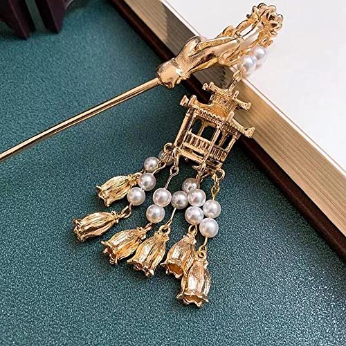 BYBYCD Retro Women Glow Hairpin Alloy Pavilion Pendant Girl Hair Accessories Hanfu Hair Sticks Ancient Style Hairpin Chinese Style Headwear(E Blue Light) - Image 3