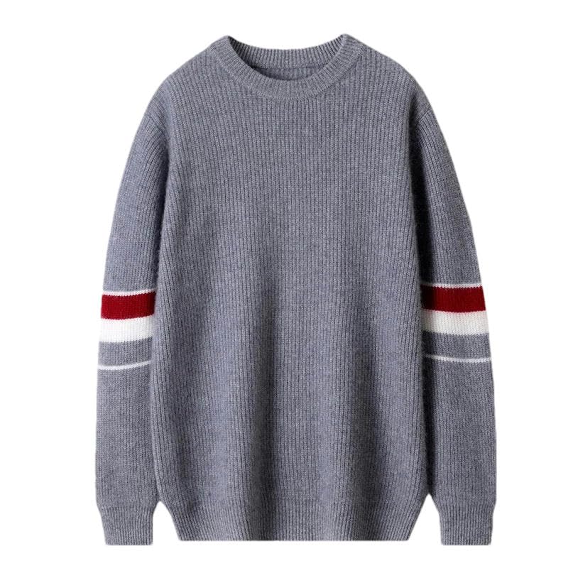 Pull épais col rond rayé manches longues pour homme en maille chaude