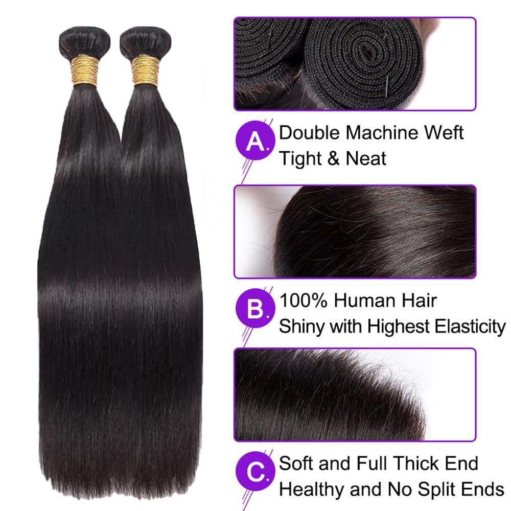 Tessuto Capelli Brasiliani Natural Black Bundles Human Hair Extension Machine Double Weft Weave Straight Human Hair Tessuto Capelli Naturali 50g/Bundle 2 Bundles 32 32 Pollice