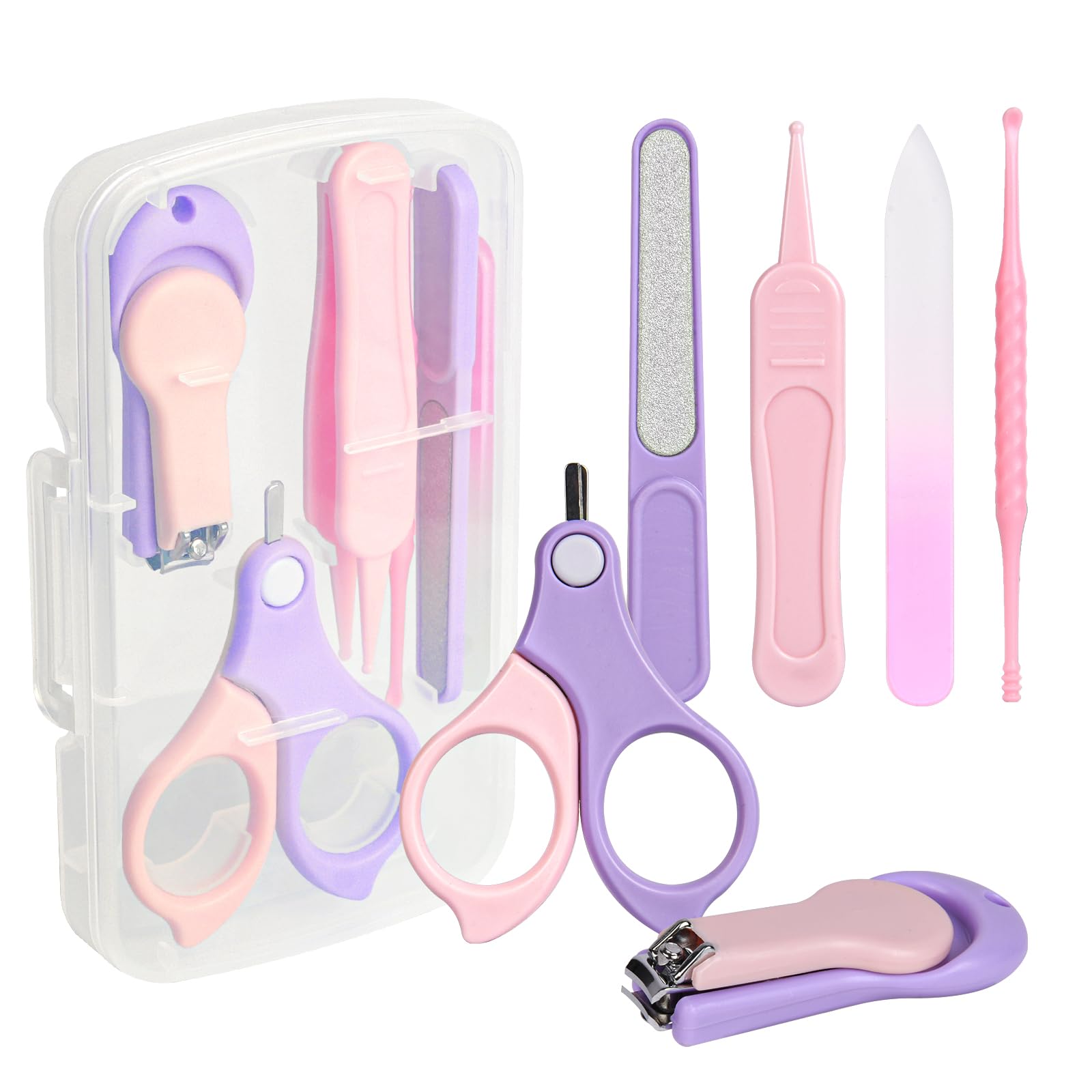 Vicloon Kit de Uñas de Bebé 6 en 1 Juego de Cuidado de Uñas para Bebés con Caja de Almacenamiento Que Cortaúñas Tijeras Palillos Para los Oídos Limas de Uñas y Pinzas para Bebés (Rosado)
