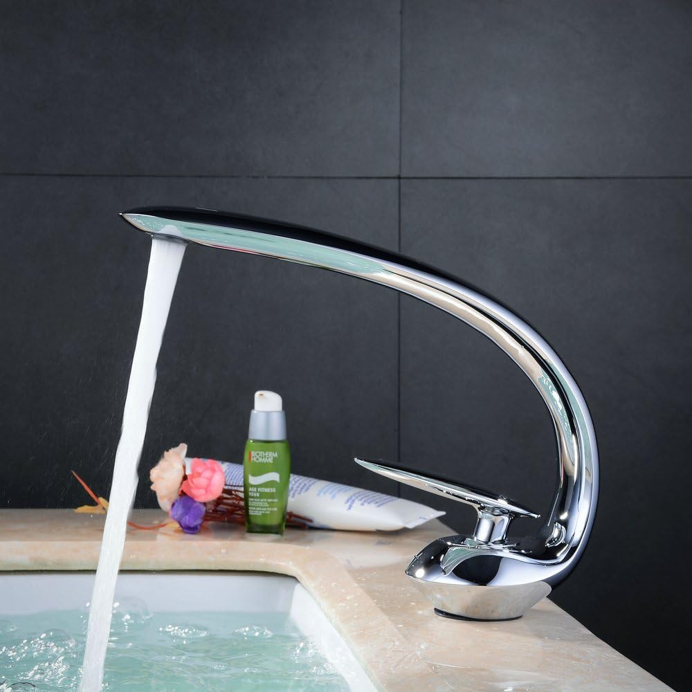 Hiendure Modern Single Handle Bathroom Sink Faucet Curved Polished