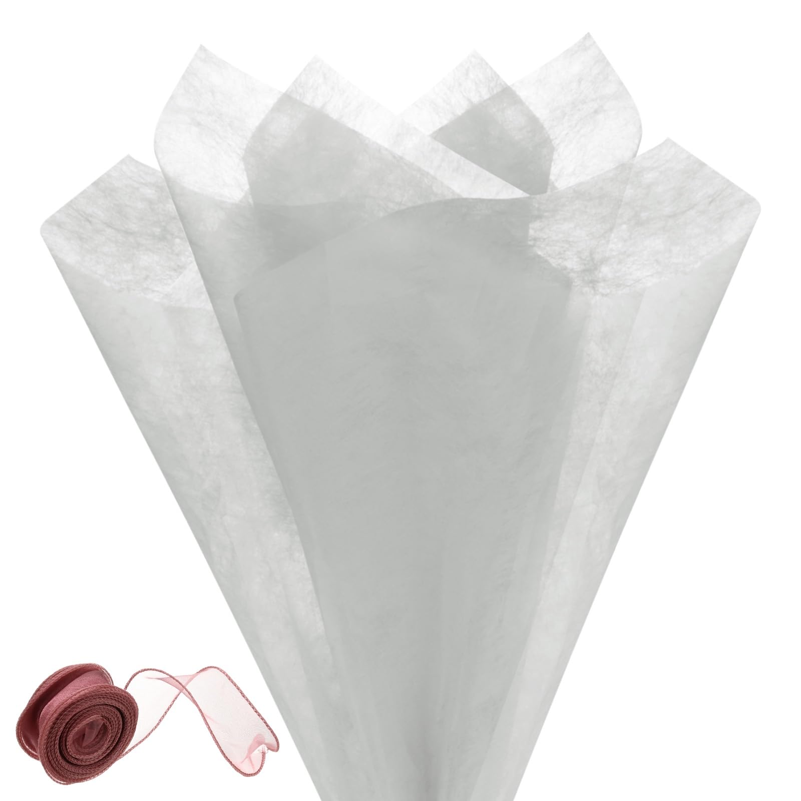 M METERXITY 40Sheets Korean Cotton Flower Wrapping Paper with Ribbon, 23" Cloud Cotton Waterproof Floral Bouquet Wrapping Paper for Party/Bouquets/Gift Packaging [Gray]