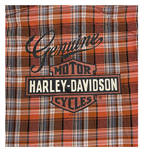 Harley-Davidson Little Boys' Brushed Long Sleeve Button Plaid Shirt - Orange2