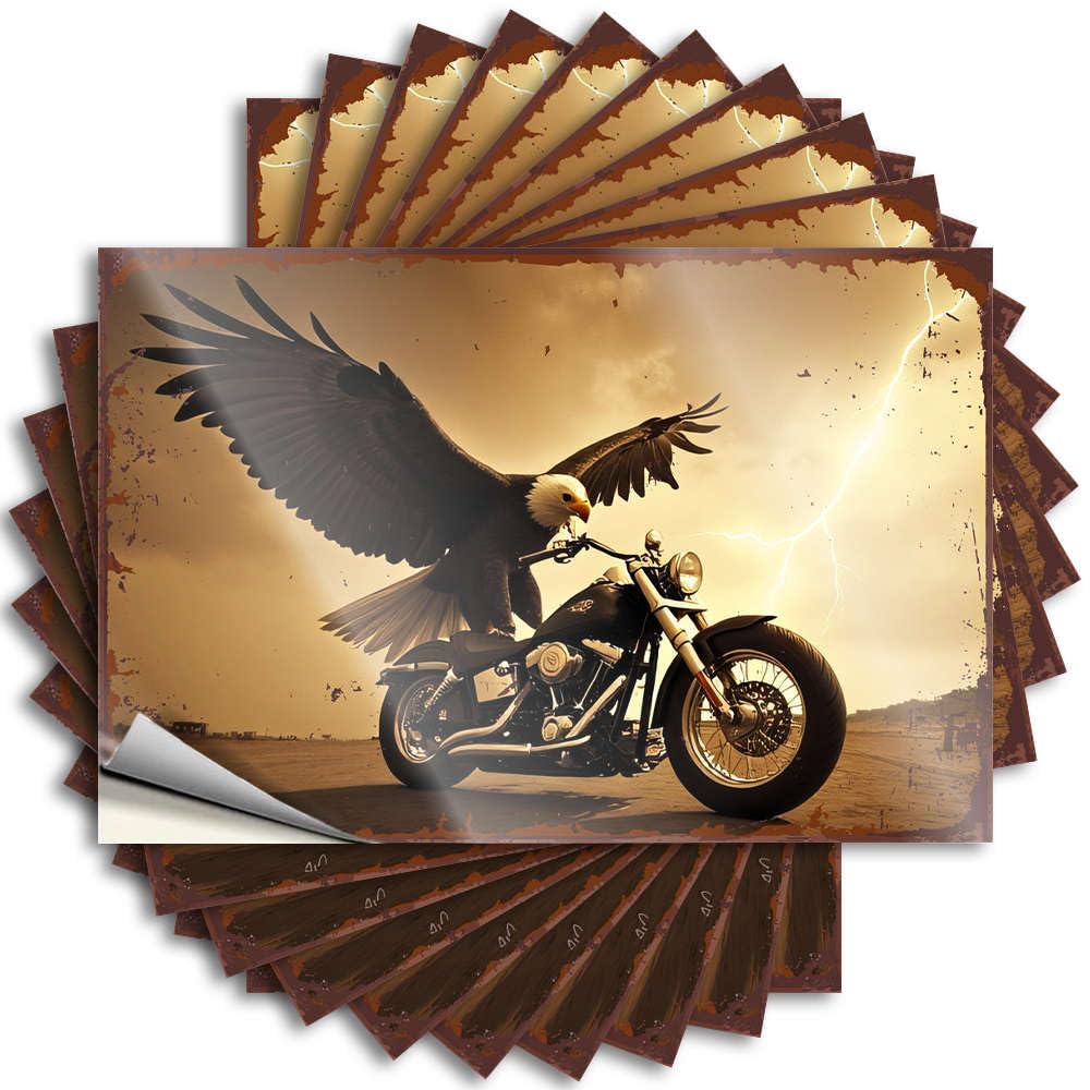 Western Bathroom, Decal Case Eagle Soaring with Motorcycle in Stormy Sky | Science Men(12X18CM)