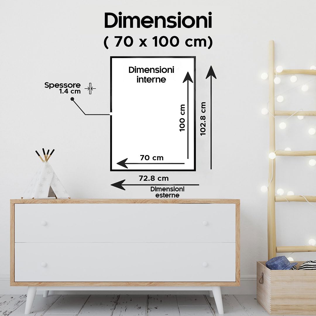 Cornice Ria In Legno E Alluminio Satinato - 70x100 Cm, Con Vetro, Per Poster E Foto, Da Appendere Verticale/Orizzontale - 3