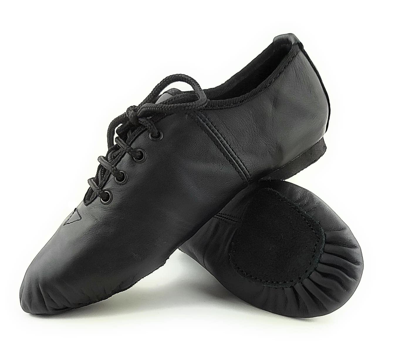 ISMUNJazz Shoes Real Leather Split Sole Black Jazz Shoes for Girls and Women