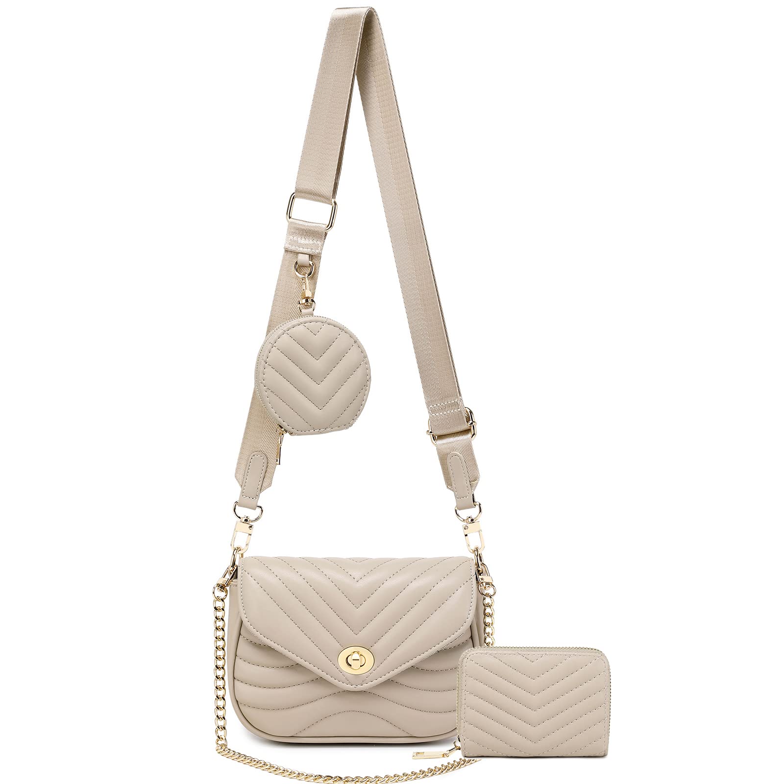 JEEHAN Quilted Crossbody Bags for women Designer Shoulder Handbags Small Purse, Ab-light Khaki