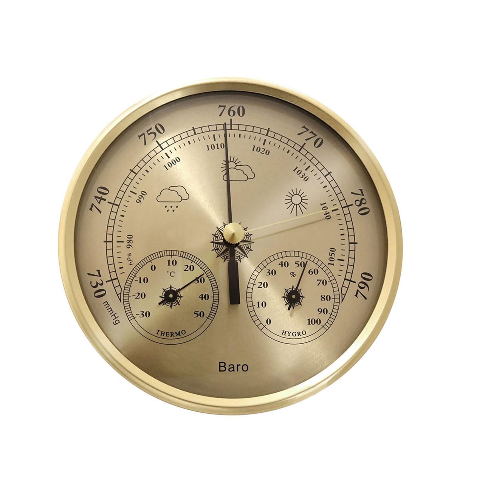 Newft Gold Large Multifunction Weather Instrument For Anglers Stainless Steel Construction Barometers Thermometers Hygrometer Waterproof Fishing Weather Systems