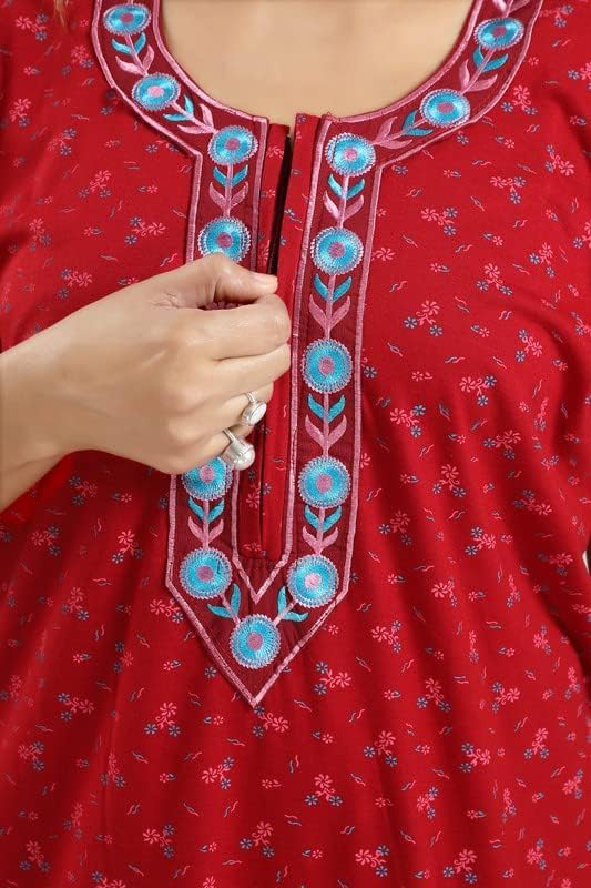 Image of Onekbhalo Women's Cotton Floral Kaftan Nighty Maxi Gown (OK Free Size)