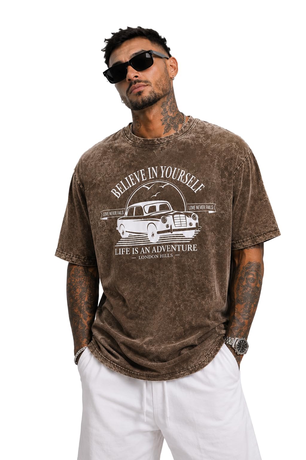 London Hills Men's Oversized Graphic T-Shirt Coffee - Image 1