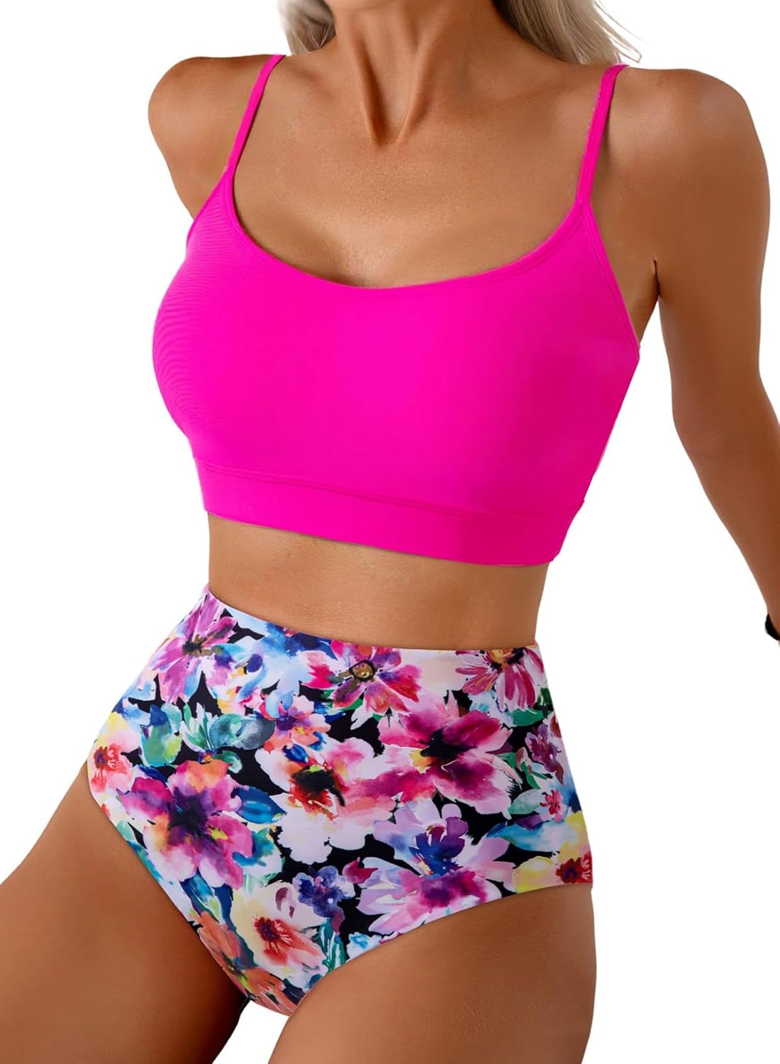 Herseas 2 Piece High Waisted Bikini Set for Women 2026 Spaghetti Straps Swim Top with Reversible Bottom Bathing Suit