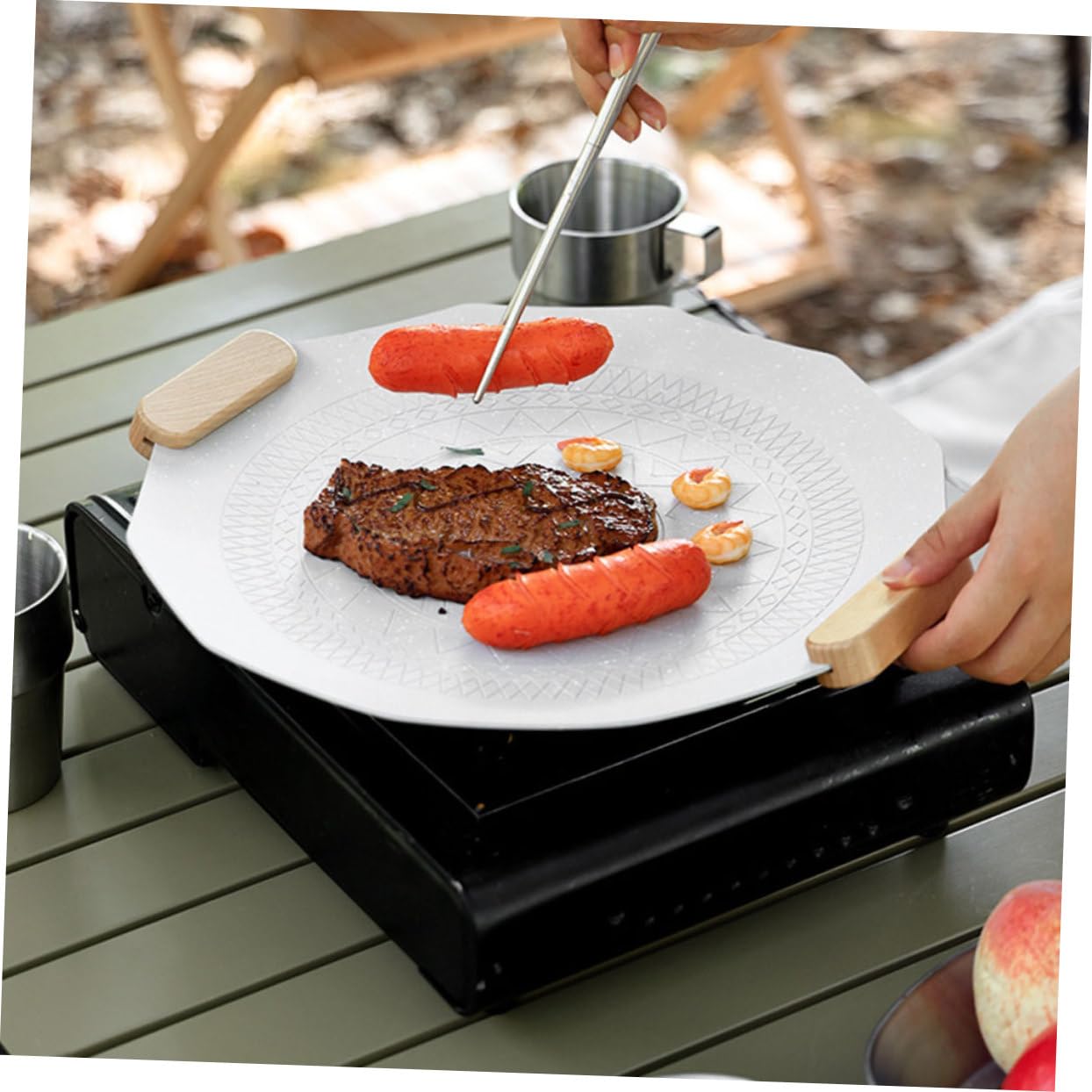HEMOTON Piastra Da Barbecue Antiaderente Per Grigliate All Aperto Per Pesce e Verdure Design Compatto e Resistente