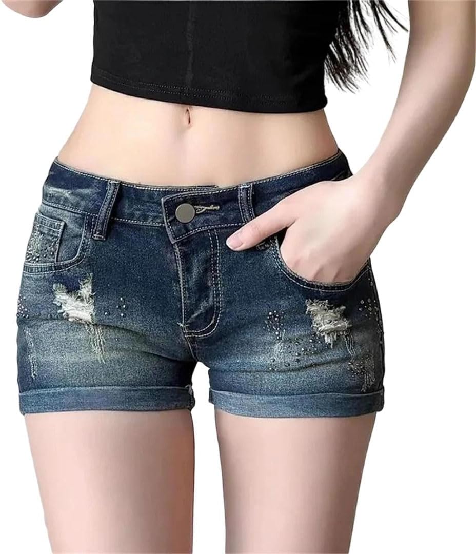 Women's Summer Hole Low Waist Slim Retro Denim Shorts