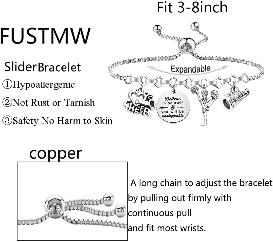FUSTMW Cheer Charm Bracelet Cheerleading Gifts Bracelet Cheer Jewelry for Cheerleaders Cheer Coaches or Team (cheer br) - Image 2