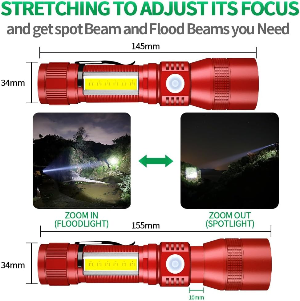 AdamStar Black Light Flashlights, 3-in-1 UV Flashlight with Clip, Magnetic Base, COB Light, Tactical Rechargeable Flashlight, High Lumens 7 Modes LED Flashlight (2pack Flashlight with case - Red)