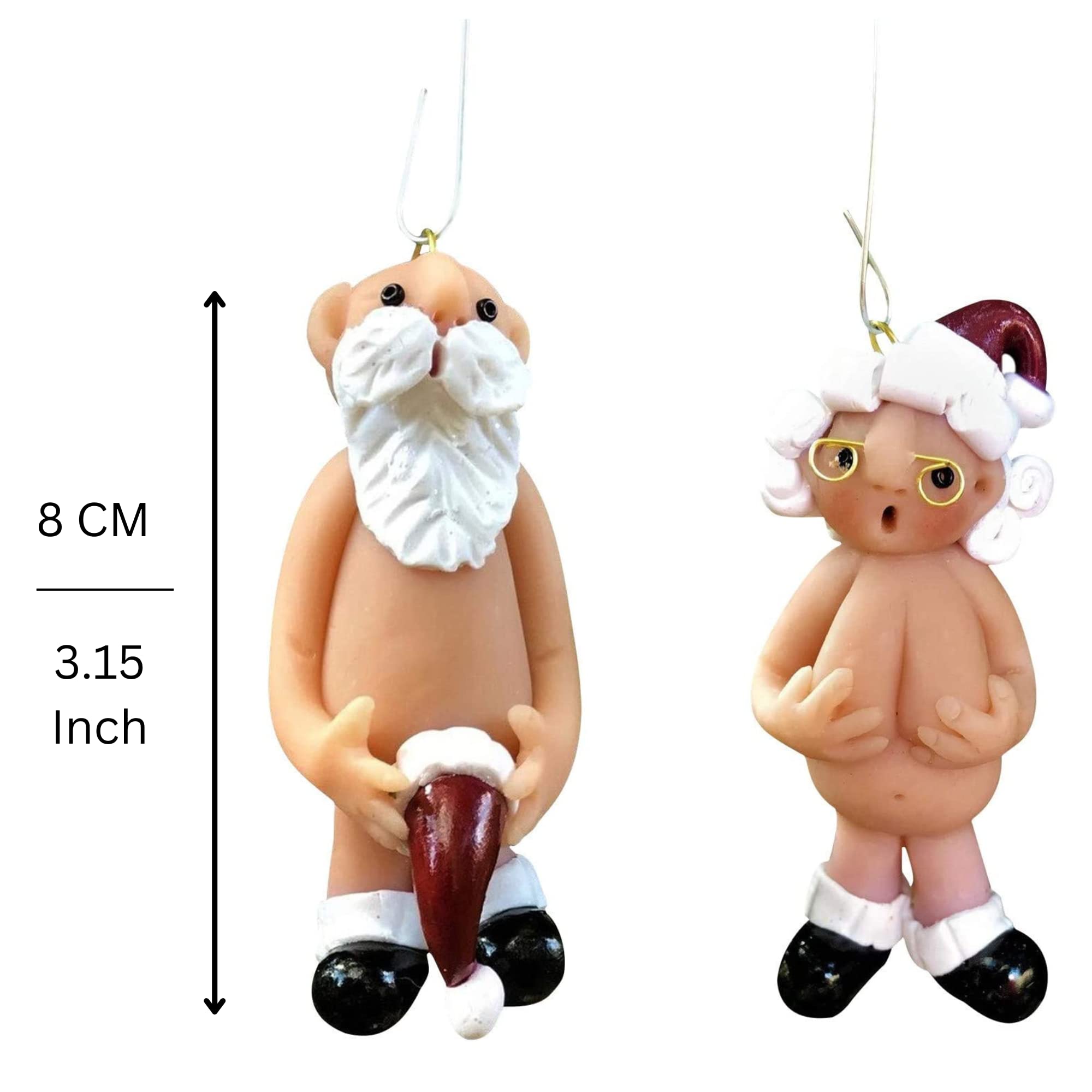 Christmas Naughty Santa Decorations 8cm Ornament Christmas Tree Hanging Ornament Set Stocking Cap Santa Naked Santa Decorative Xmas Decor Ornaments Party Gifts (Large-8 CM) - Image 3