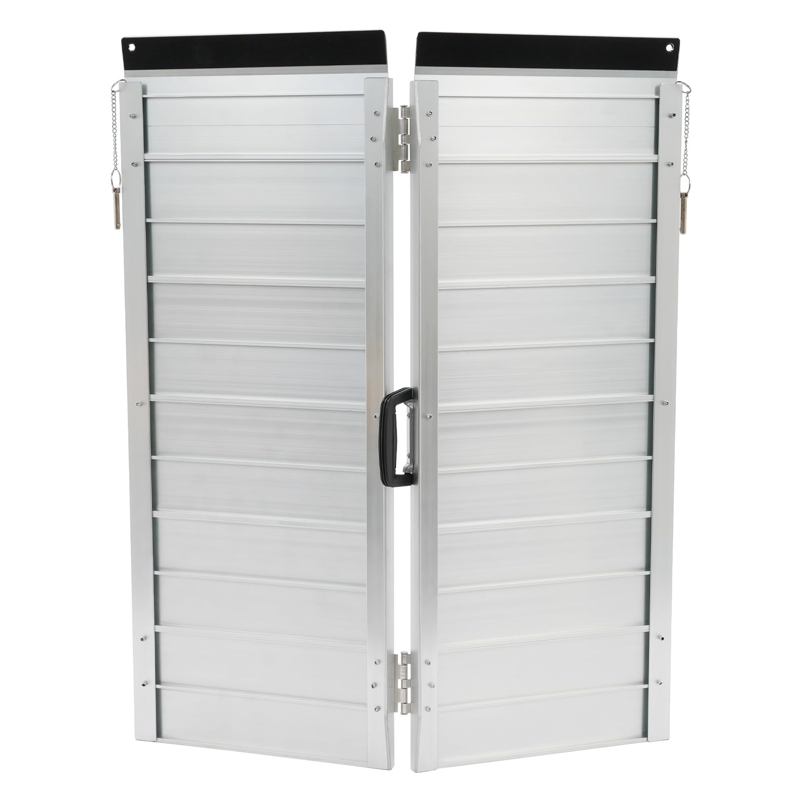 Rampa plegable para silla de ruedas de 72 x 91 cm, de aleación de aluminio, rampa para escalones, portátil de hasta 272 kg, rampa telescópica antideslizante con bandas reflectantes y asa para