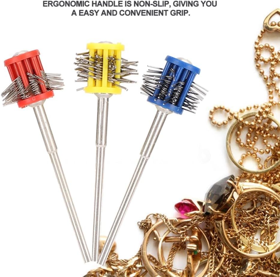 MOPFOL 3Pcs 0.2mm/0.3mm/0.45mm Wire Metal Polishing Brushes Non-Slip Grip Design Ergonomic Handle Brushes for Jewelry Making Metal Processing