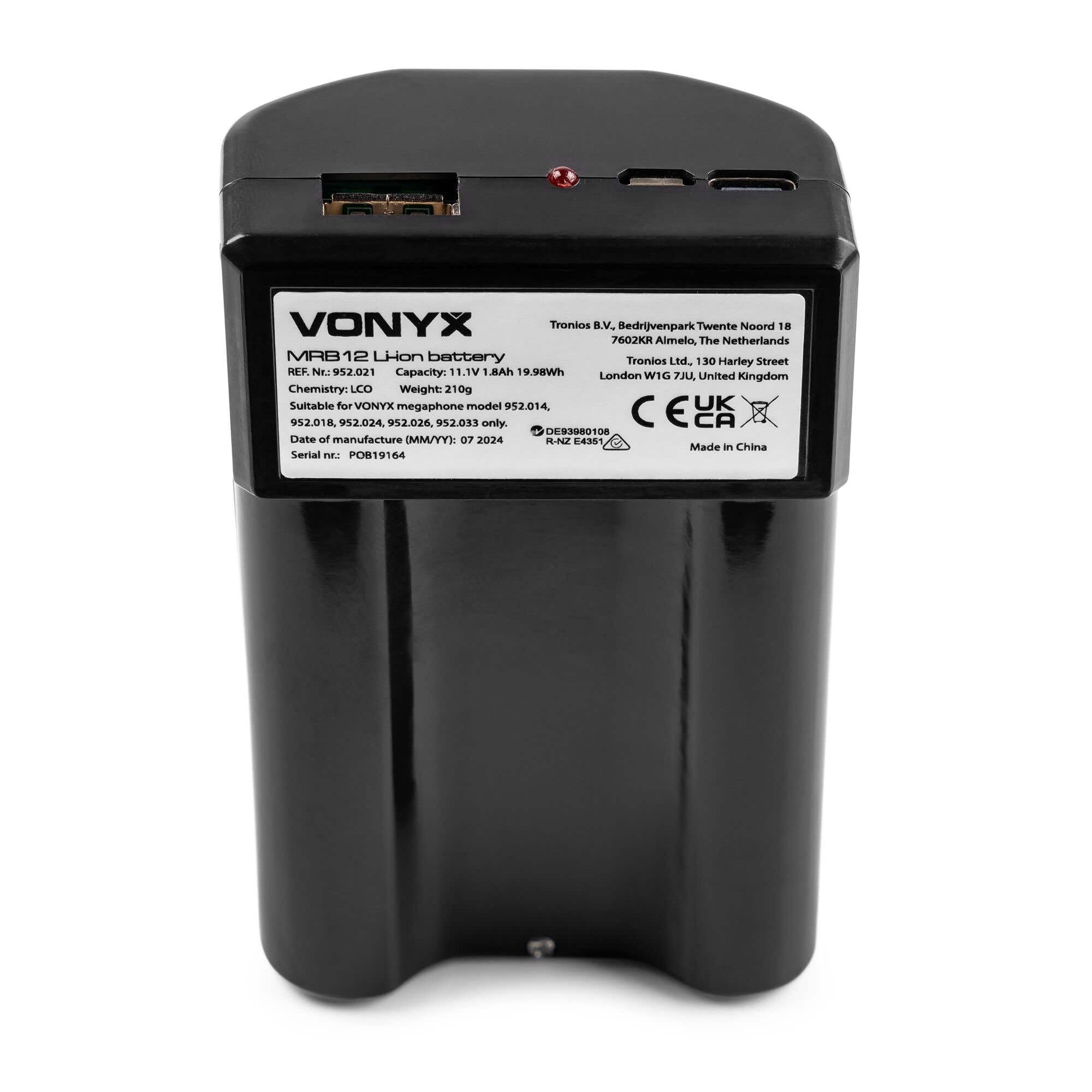 Vonyx MEG075 - Megáfono portátil Potente 75W con Bluetooth, USB, microSD, 2 baterías Recargables, megáfono pequeño con Sirena, micrófono con Cable, Ideal para Fiestas, Eventos y Despedidas de Soltera